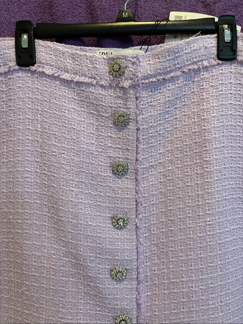NWT ZARA Lilac Tweed Pencil Skirt with Decorative Crystal Buttons - Picture 2 of 8